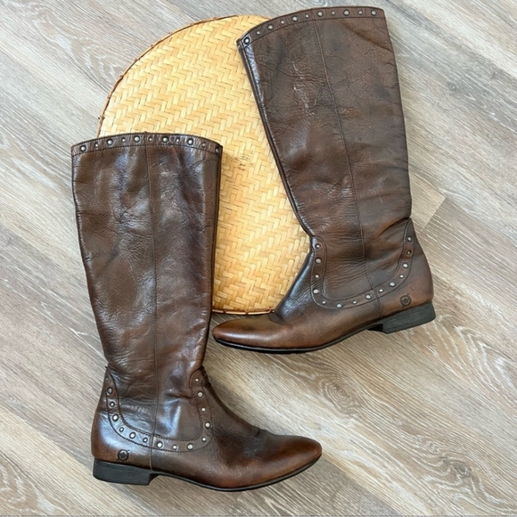 Born Cognac Leather Studded Boots Tall. - Picture 2 of 8